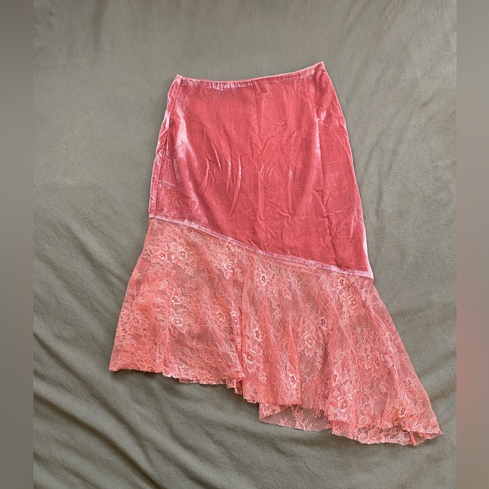 Velvet Free People asymmetrical lace pink midi skirt